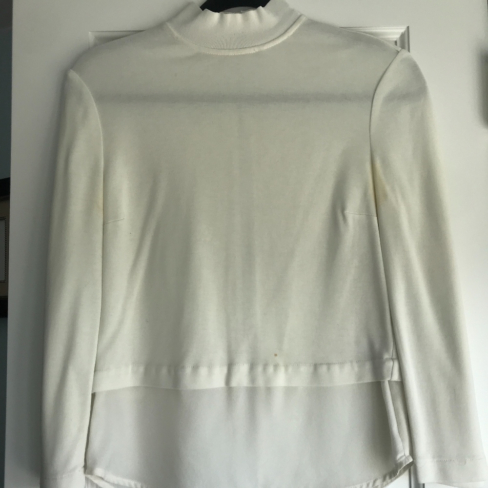 A.L.C. White Silk Mock Turtleneck with Exposed Zip